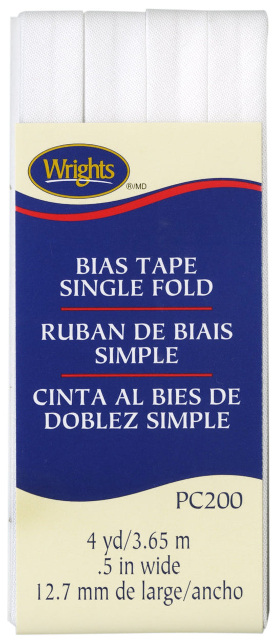 Narrow Single Fold Bias Tape WHITE